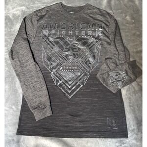 American Fighter Shirt Mens Large Gray Long Sleeve AMF USA Athletic Graphic Tee